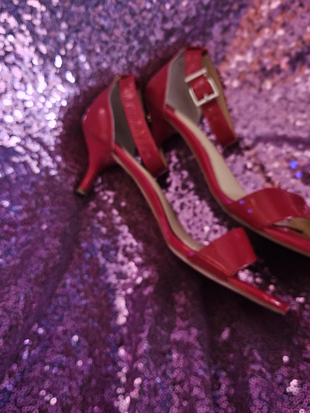 Gianni Bini Red Patent Ankle-Strap Heels - Picture 5 of 9